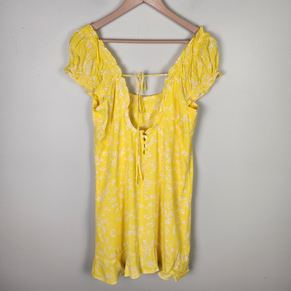 NWT Sophie Rue Yellow Multi Floral Puff Sleeve‎ Mini Peasant Dress Large #646 - Picture 5 of 14